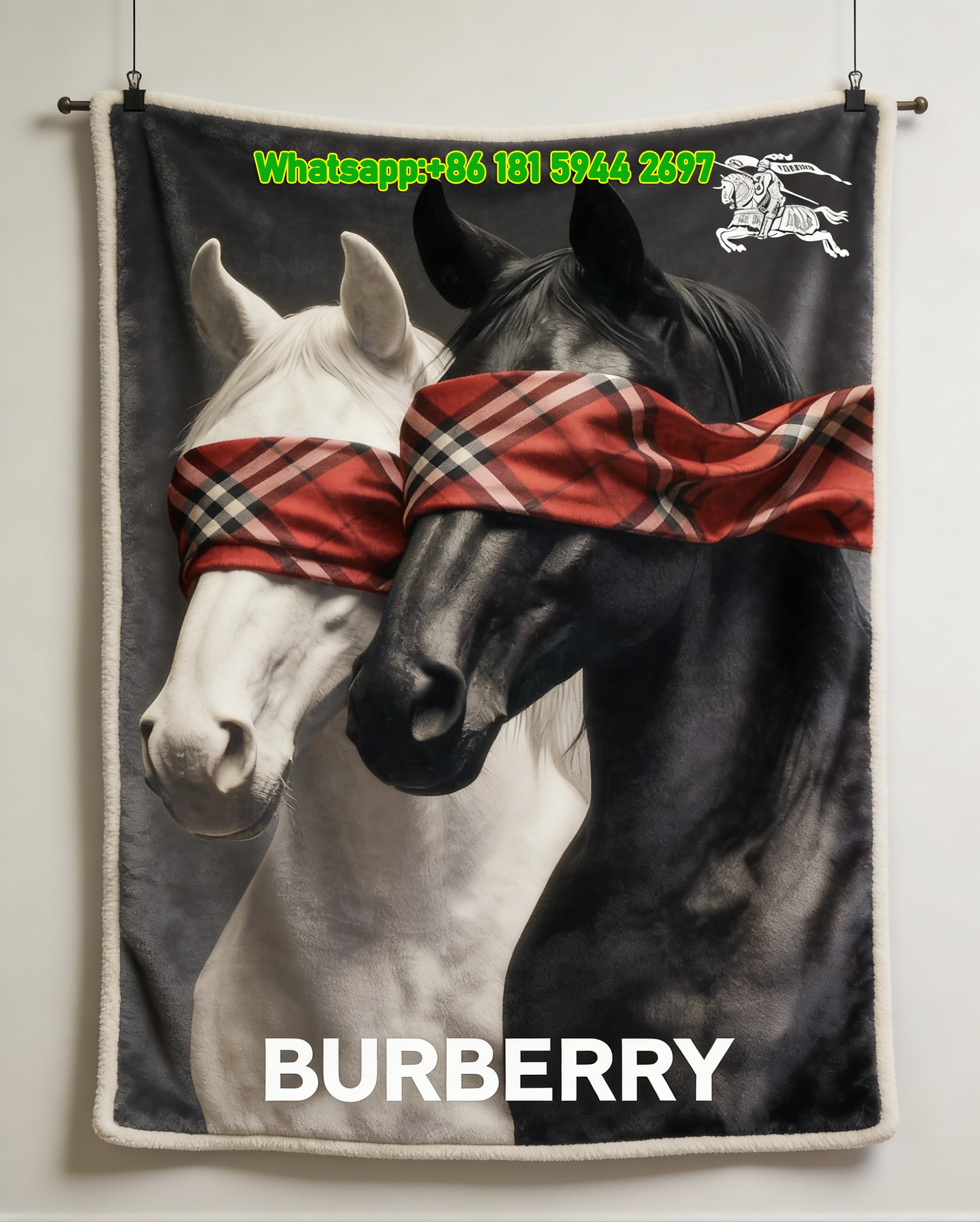 Burberry Check Blindfold Horse Flannel Fleece Sofa Throw Blanket B183